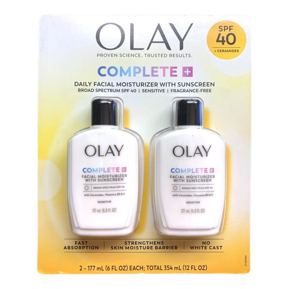 Olay Complete + Sensitive Moisturizer, SPF 40, 6 fl. Oz., 2 pk.